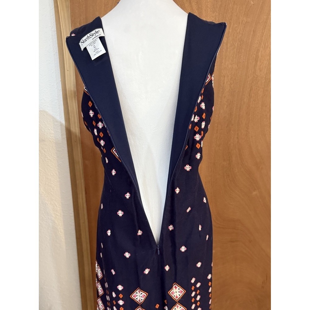 Shift Dress Navy Knee Sleeveless Sz 10 NorthStyle Ethnic Inspired 90's Mom Y2K - Picture 7 of 16